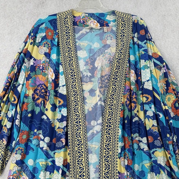 Soft Surroundings Open Front Kimono Cardigan Womens‎ S/M Blue Floral Artsy Boho - Picture 3 of 10